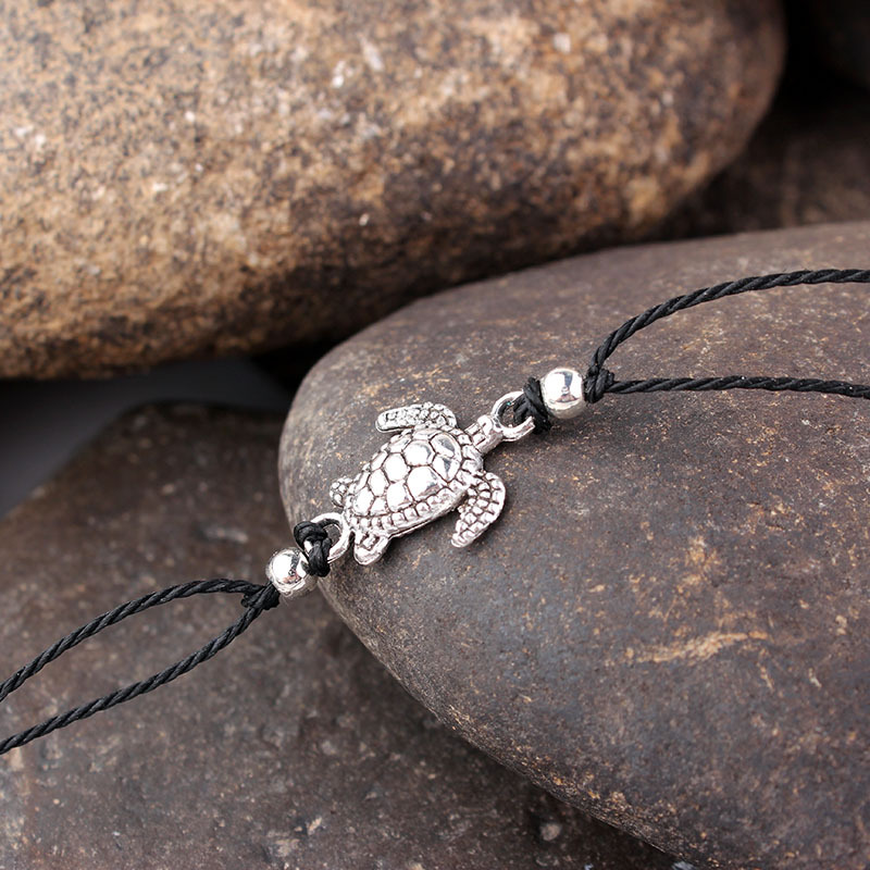 Bohemian Turtle Anklets Adjustable Wax Rope Black Blue White