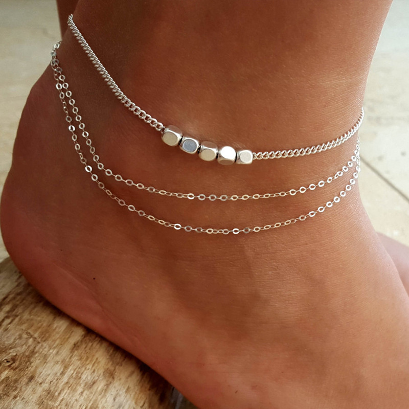 Trendy Sterling Silver Plated Beads Anklet